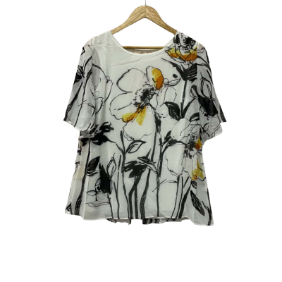 Noni B Womens  Size S Short Sleeve Shirt Black  / Orange / Pattern / White / Yellow 