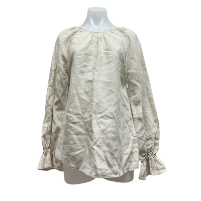 Marle Womens 100% Linen Size 8 Long Sleeve Top Beige 