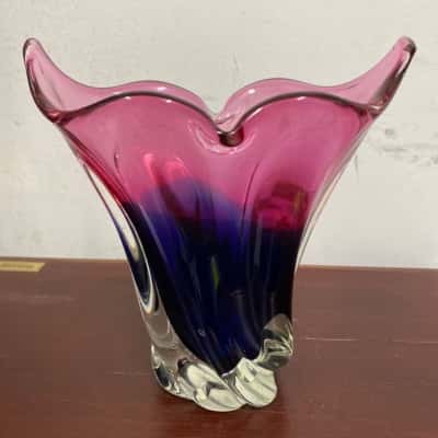 Vintage 1970’s Japanese Hineri Pink/Tral Sommerso Glass Fishtail Vase 