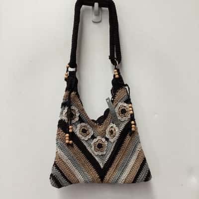 NEW -  Womens crochet bag beige brown  with beads 