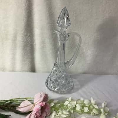 Vintage Bohemia Hand Cut Lead Crystal Claret Decanter with Handle & Stopper (boxed) 