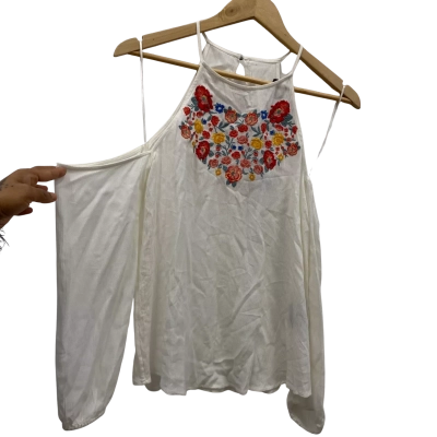 Sportsgirl Women's Size 6 Off-the-shoulder Top With Flower Embroidery Cream BNWT