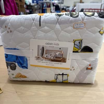 Adairs Kids Cot quilted cover set truck town 