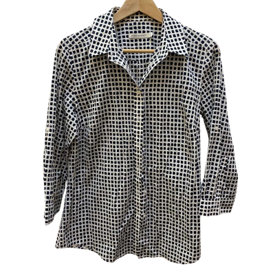 Sportscraft Womens  Size 14 Long Sleeve Shirt Black  / Pattern / White 