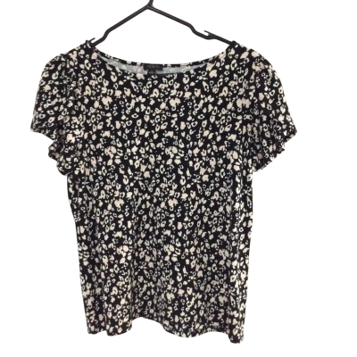 Ann Taylor Womens  Size M Short Sleeve Top Black  / Cream / Pattern / Pink  