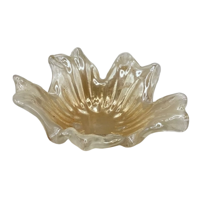 Authentic Vintage Murano Italy Glass Iridescent Bowl Hand Shaped Labled    (CAB)