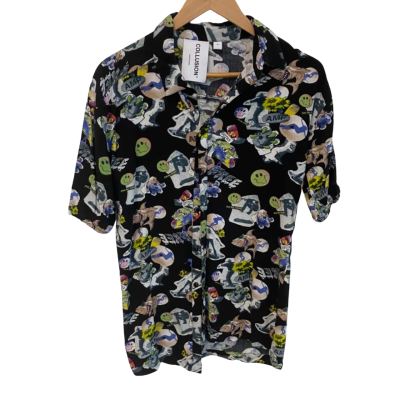 Collusion Mens  Size M Short-Sleeve Shirt Black  / Multicoloured 