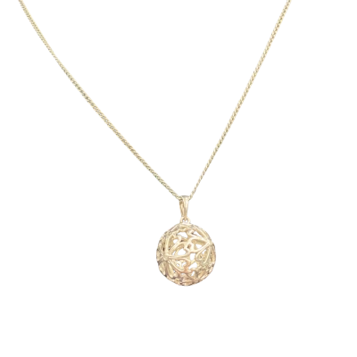  Womens Stirling silver 23cm drop Necklace with filagree ball pendant 