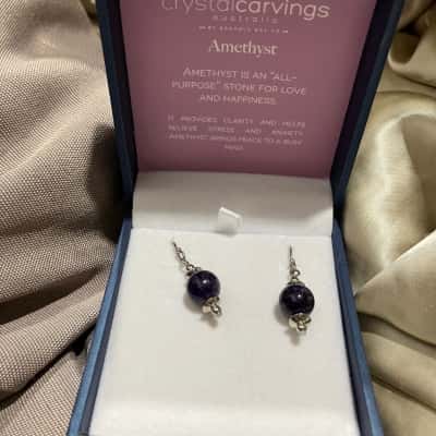 Crystal Carvings Aus Amethyst Womens Loop Earrings Silver 