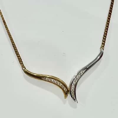 9k Gold/ White Gold Diamond Cheveron Necklace 