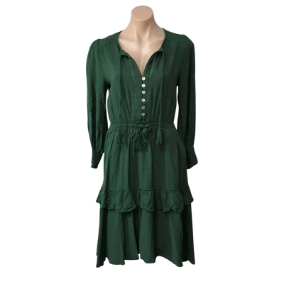 Fria Womens Size 10 Bottle Green Long Sleeve Midi Dress 