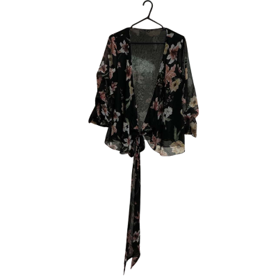 Portmans Womens  Size 14 Kimono Cardigan Black  / Floral 