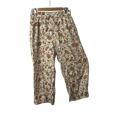 Rachel Zoe Womens Size L Cream / Brown / Coral / Yellow Pattern Elastic Waist Pants