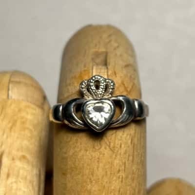 925 Stamped Silver Claddagh Ring With Gem