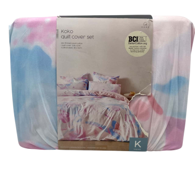 BNWT Koko King size Quilt Cover set pink blue pattern Loose Manchester 