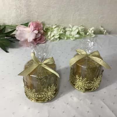 White / Gold Glitter Candle in Decorative Metal Snowflake Candle Holder (x 2)