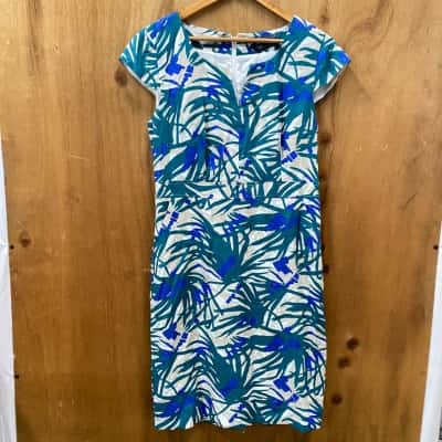 Sportscraft Green/Blue Patterned Cap Sleeve Dress Size 12 
