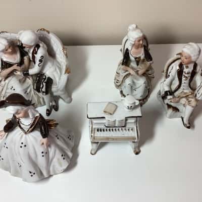Vintage Uniart Taiwan Porcelain Musical Courting Figurines Set - 5 Pieces