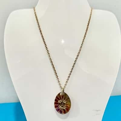 Vintage Pendant  Multi-Coloured Floral Motif Necklace 