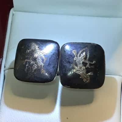  Mens Cufflinks Black Exotic Dancers Siam Sterling  