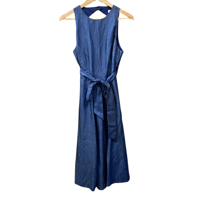 Marcs Navy Linen-Blend Wrap Dress Size 12