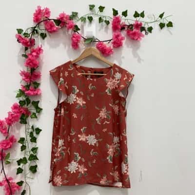 Basque Womens Size 12 Short Sleeve Top Floral / Multicoloured 