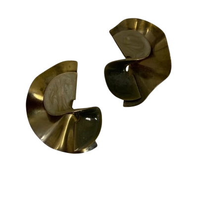 Unbranded Women's Vintage Clip On Earrings Beige / Gold / Green Costume Jewellery 