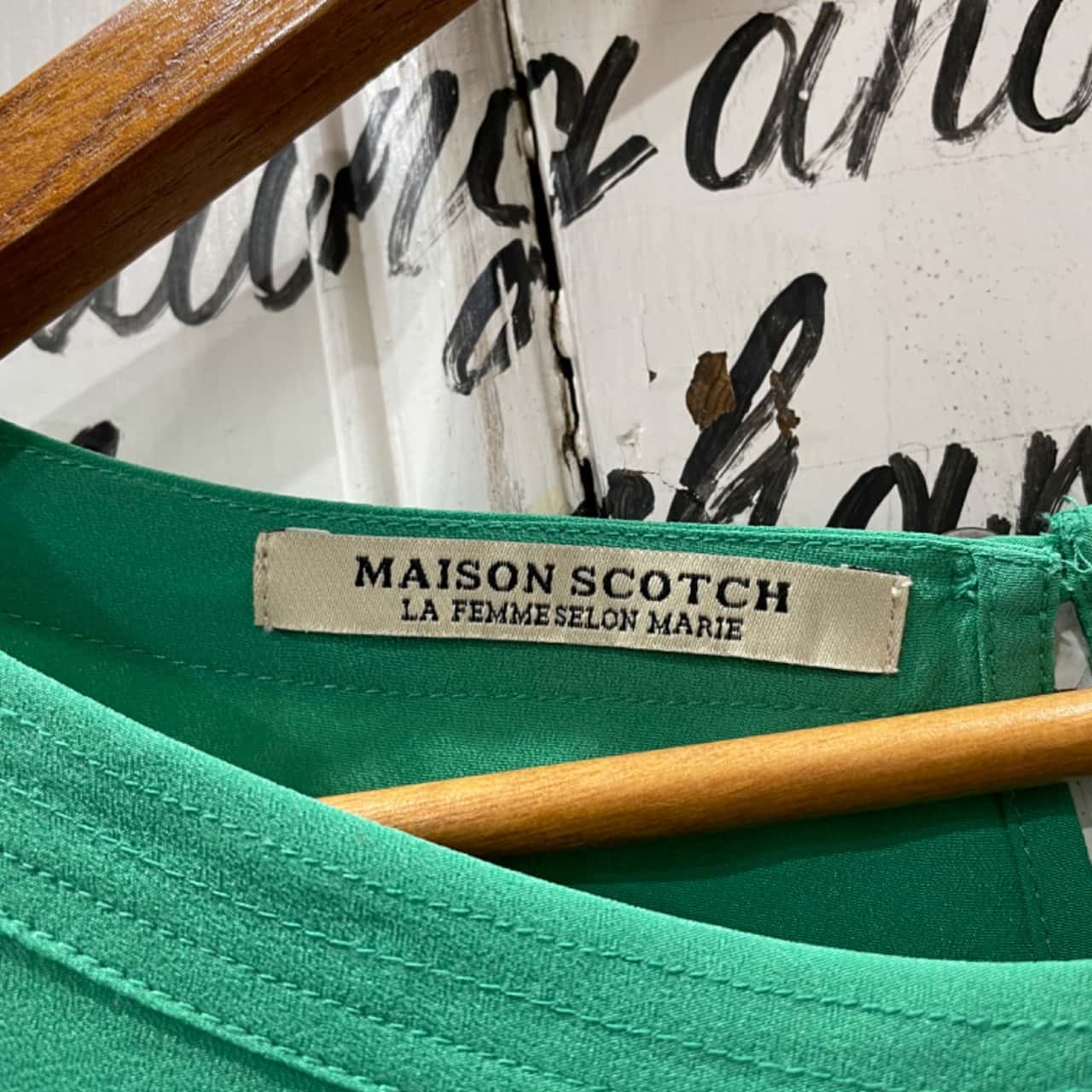 maison scotch green dress Atlantique Ascoli Memoir 1- Ruched Capsleeve Prarie Green