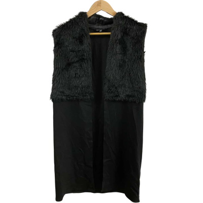 Womens  Liz Jordan Size S Long Line Sleeveless Vest Black Faux Fur Trim