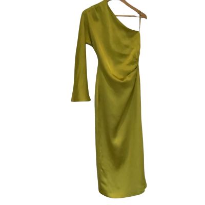 BNWT**Zara Satin Effect Asymmetrical Dress. Size S.  Chartreuse