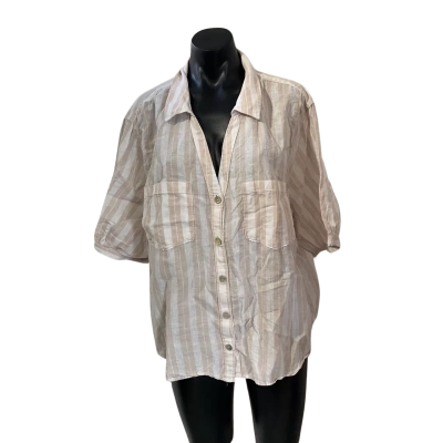 Just Jeans Womens  Size 20 Short Sleeve Top Cream / Pinstriped / White 