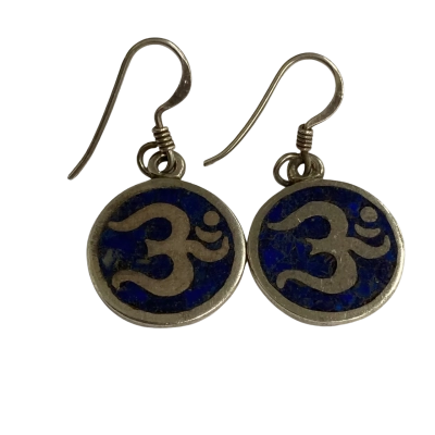  Womens Stirling 1.8cm silver/lapiz enamel’Ohm’ Earrings 
