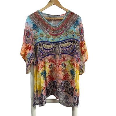 Hammock & Vine Womens  Size 14 Short Sleeve Kaftan Top Multicoloured
