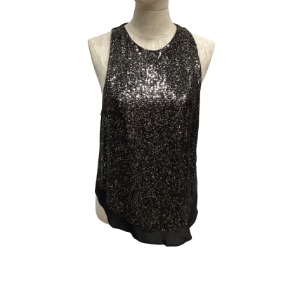  Blessed Are The Meek Sequinned  Size 1 Sleeveless Top Black  