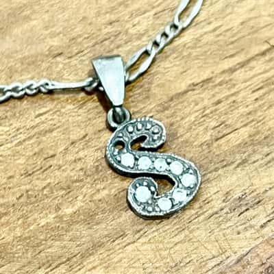 Silver Bracelet 925 Letter S w/Cubic Zirconias Pendant/Charm 