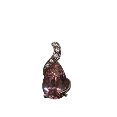 925 Silver Tear Drop Pendant with Pink Cubic Zirconia Gem