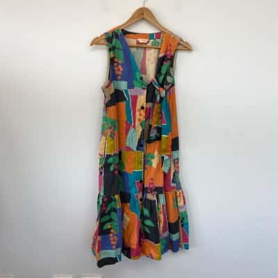 Gorman Colourful Pattern Sleeveless Button Up Midi Dress  Size 10 