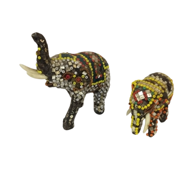 Multi Coloured Patterned Elephant Figurines x 2
