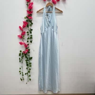 Peppermayo Womens Heavy Hearted Satin Maxi Dress  Size 6 Blue
