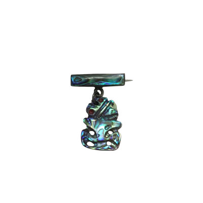 Vintage Sterling Silver & Abalone Shell Tiki Brooch