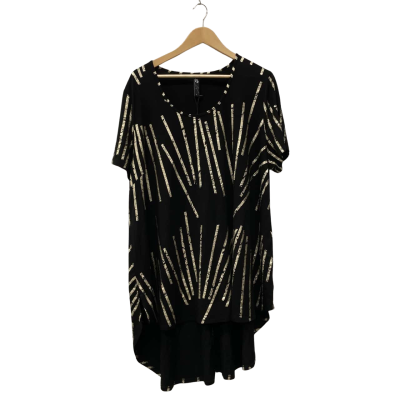 TS Womens  Size L/20 Ultimate Contrast Tunic Shape Of Things to Come Short Sleeve Top Black  / Gold 
