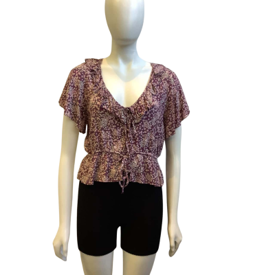 Auguste The Label Womens  Size 10 Floral Ruffle Top Berry Mix 
