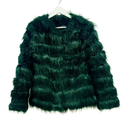 French Connection Forest Green Shag Fur Jacket Size 8 