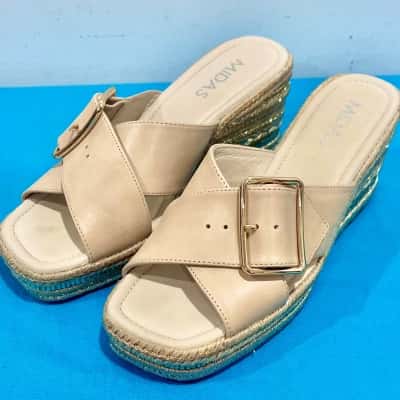 Midas Leather Beige Wedge Shoes Size 8