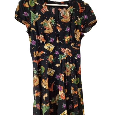 Dangerfield Womens Size 10 Playsuit Black, Gold & Red 