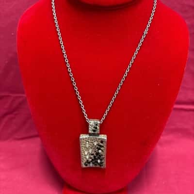  Women's Hammered Metal Pendant Necklace with Black & Clear Stones