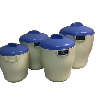 4 x Vintage Bristolite Cream & Blue Cannisters