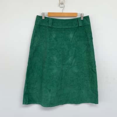 Karma East Green Corduroy Midi Skirt Size M 