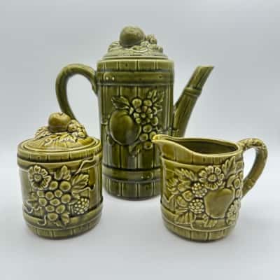 1950's Vintage Japan Fruit & Flowers Teapot, Creamer Jug & Sugar bowl 