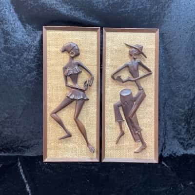 Vintage African Dancing Figures 1960s Wall Art.